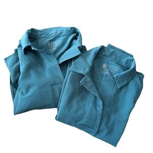 LOT OF 2 Figs Scrubs Top Women S Dark Teal Nala Long Sleeve Polo Shirt Pocket